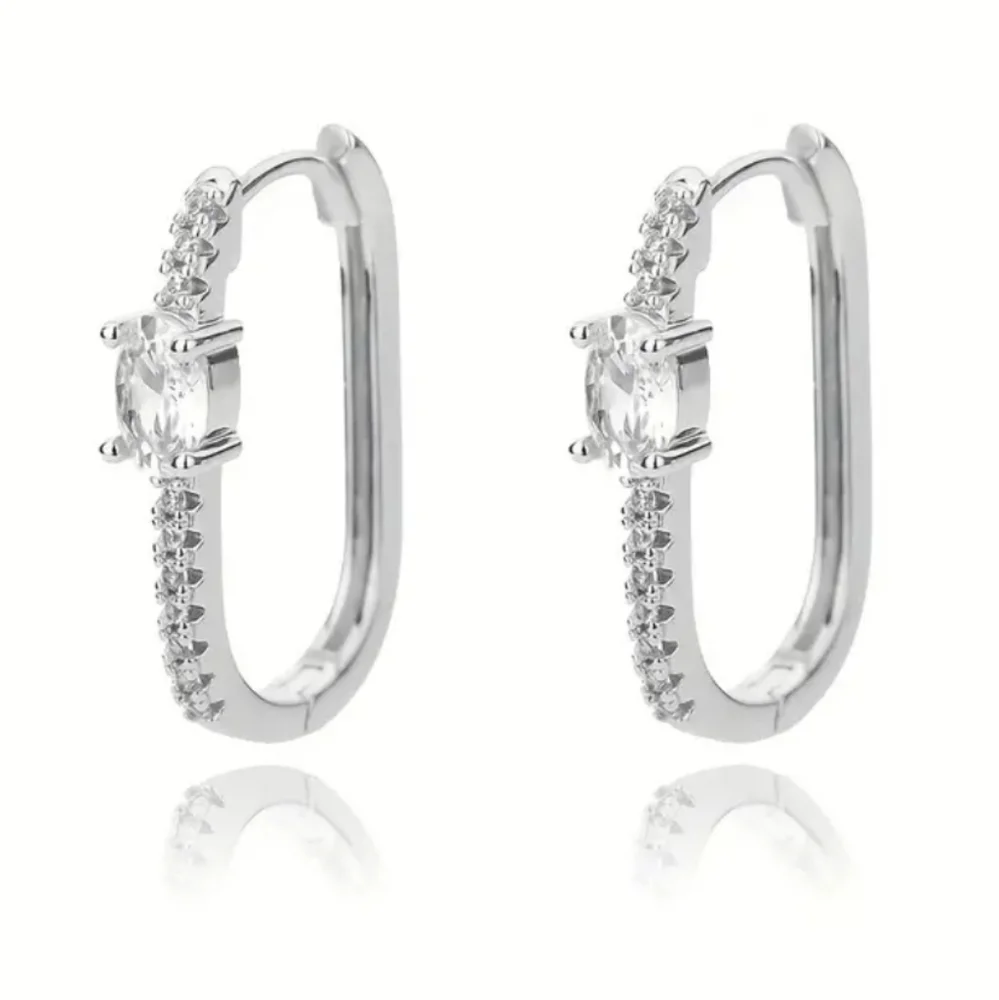 Nwt Stainless Steel Cubic Zirconia Oval Earrings - Picture 2 of 2